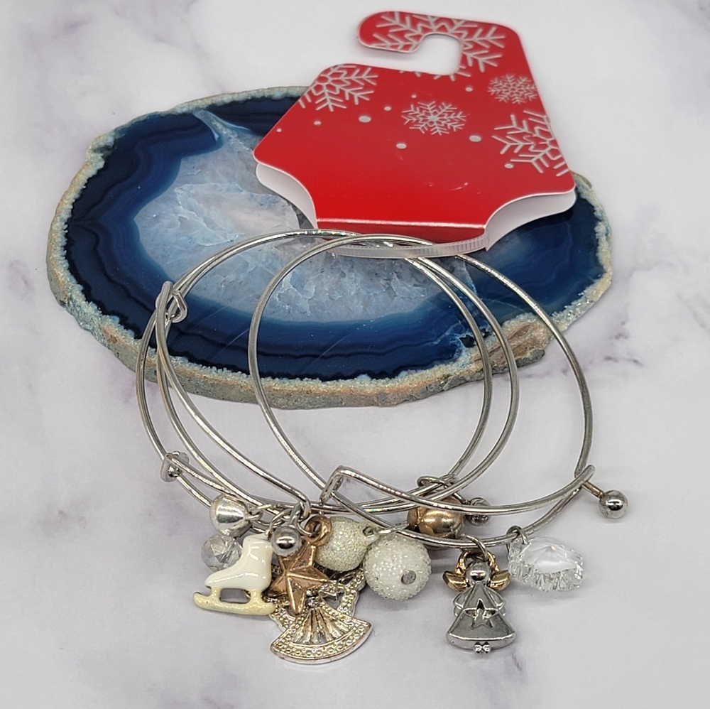 SALE 3 for $15 Set of 3 Holiday Charm Bangles